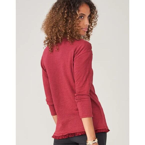 Spartina 449 Pomegranate Pullover Sweater Hudson Fringe Hem Oversized Large Red - Picture 3 of 10